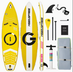 11ft Premium Inflatable Stand Up Paddle Board, yellow Yoga Board with Durable SUP Accessories&Carry Bag Waterproof Bag, Leash | Wide Stance, Surf Control, Non-Slip Deck, Leash, Paddle and Pump for Youth & Adult