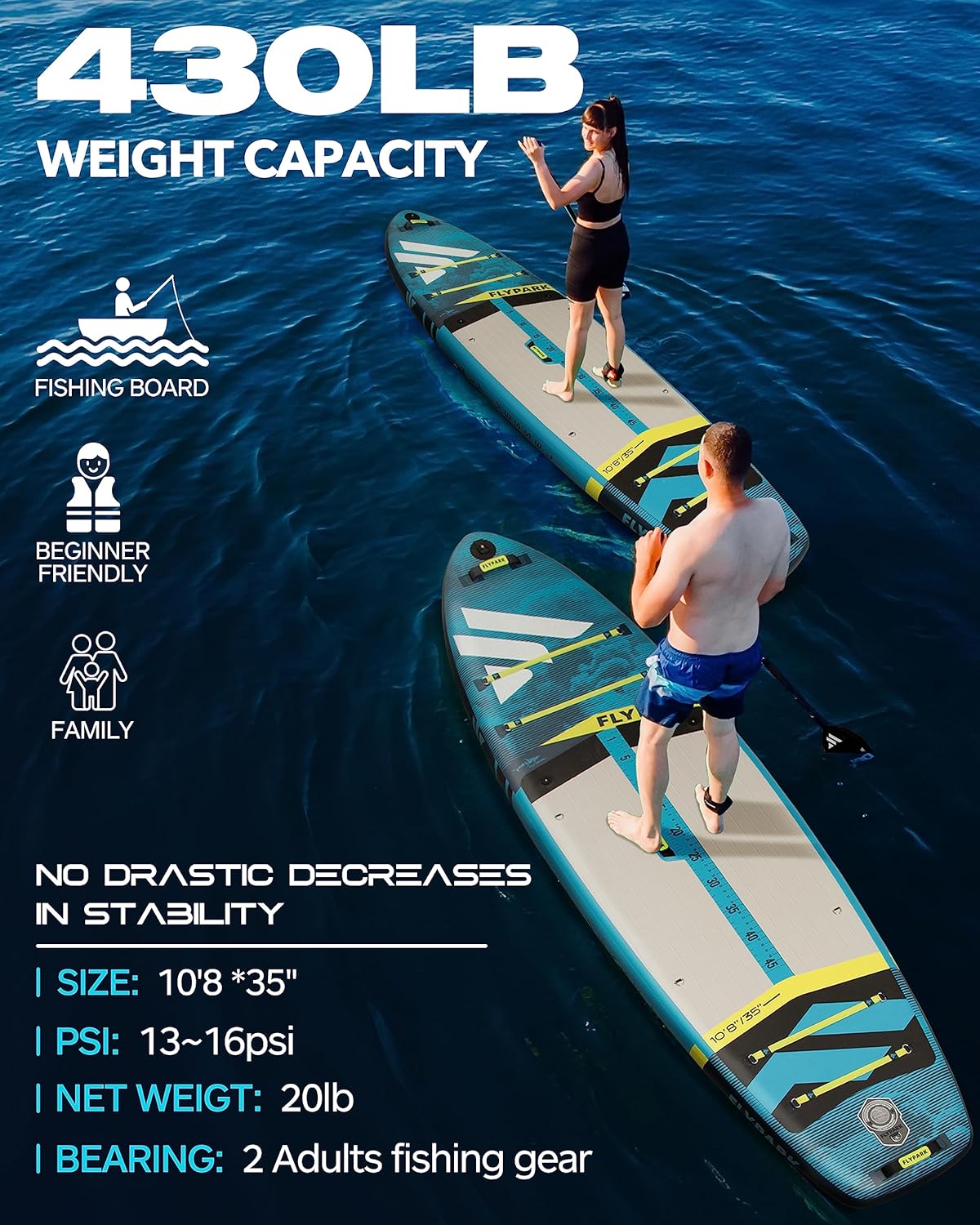 Extra Wide SUP board ,yellow line Inflatable  paddle board